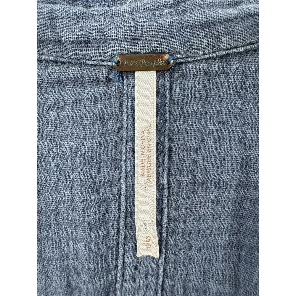 Free People Blue Cotton Gauze Button Front Tunic Top Size Small - Picture 4 of 10